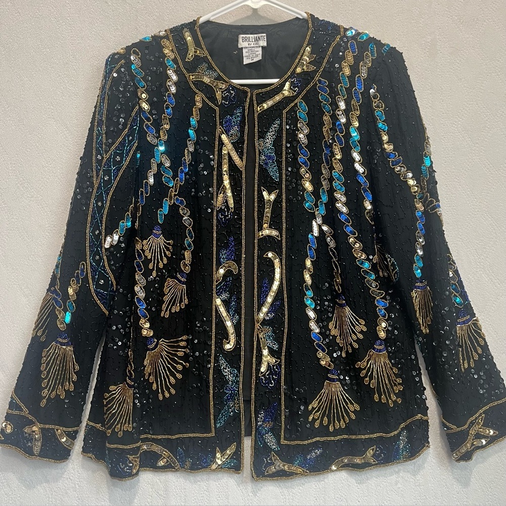 Vintage‎ Brilliante By JA Silk Beaded Sequined Jacket Medium 90s Sequin Design